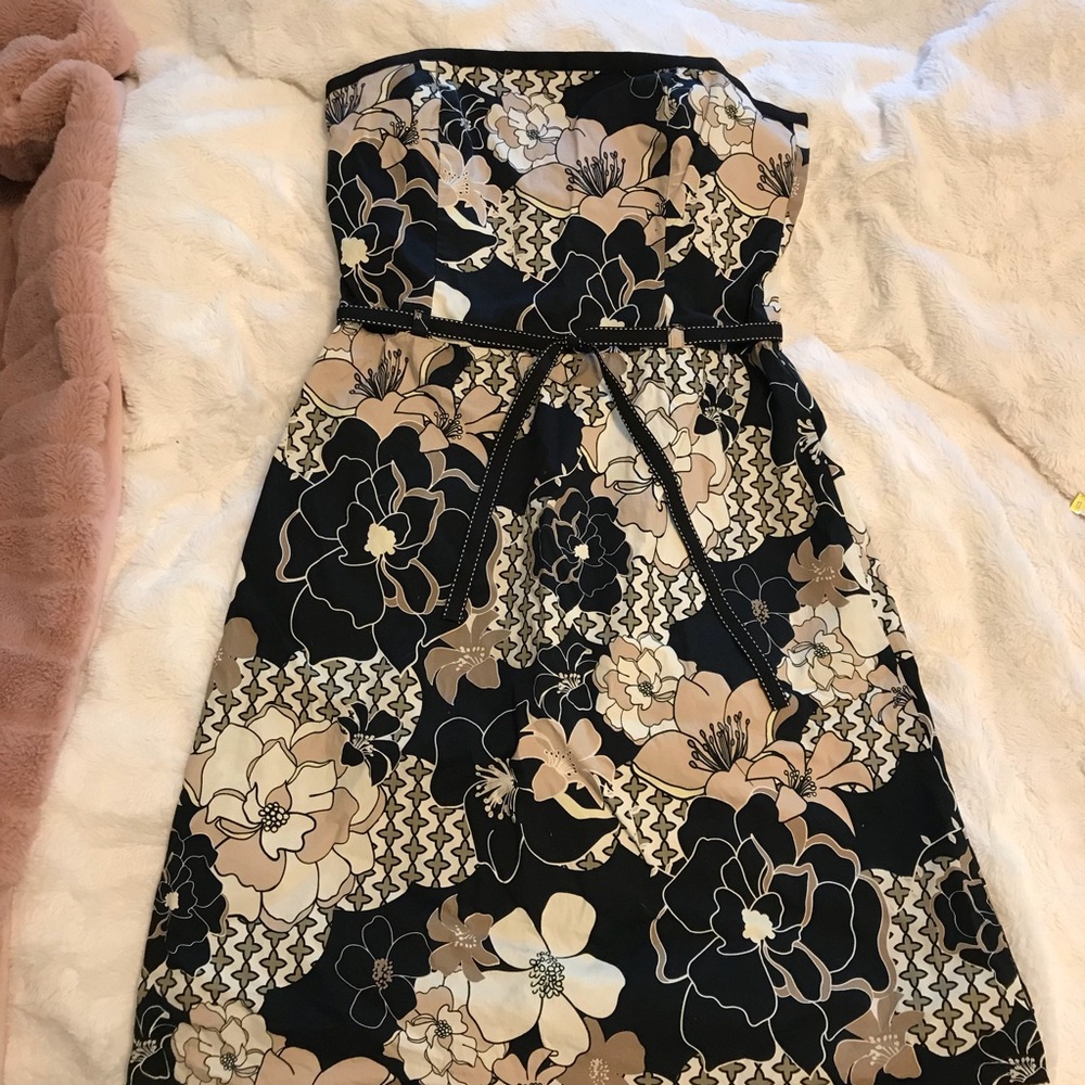 Old Navy Neutral Floral A-Line Strapless Dress